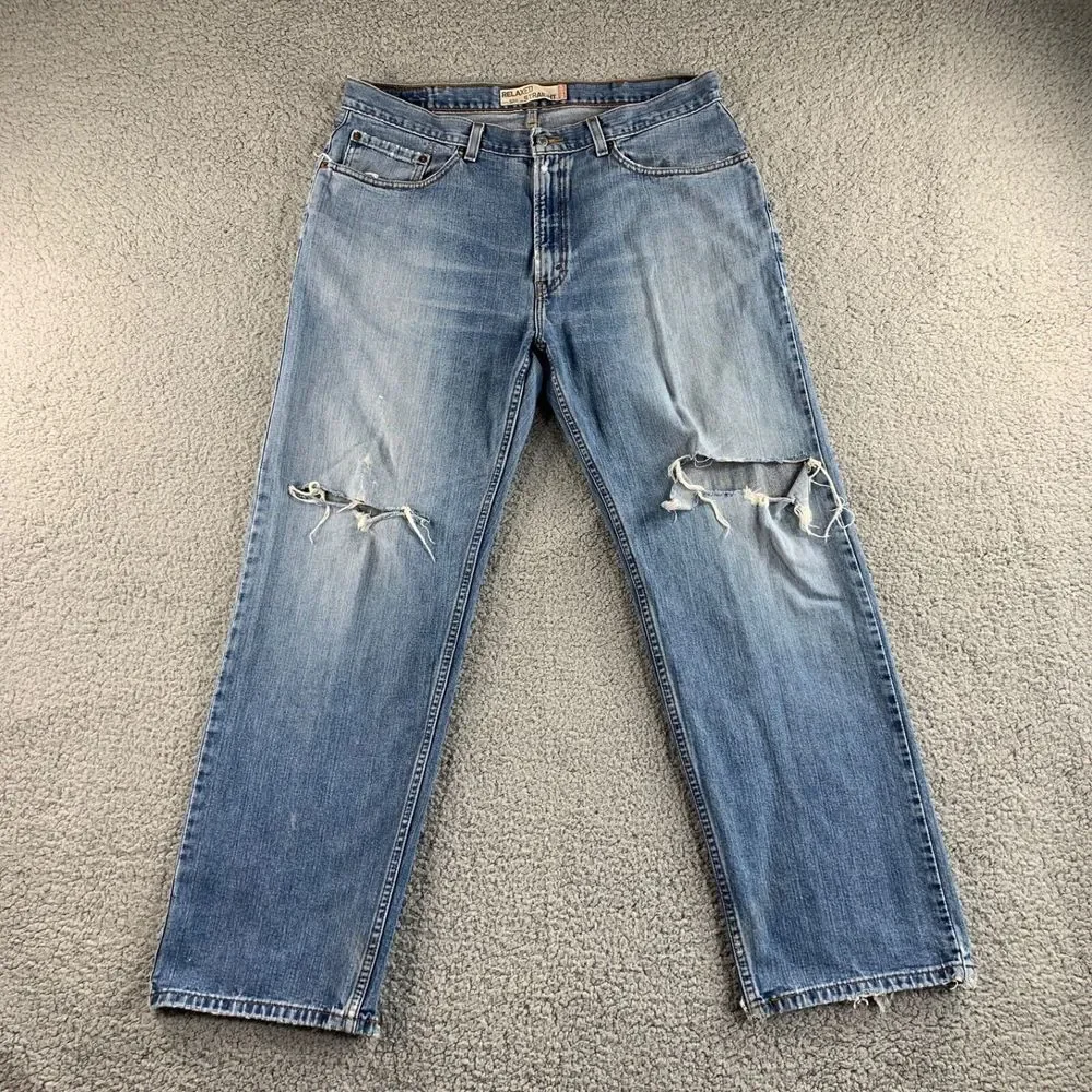 Levi's 559 Jeans Mens 38x32 Blue Relaxed Straight Destroyed Denim Skater 38x31